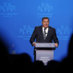 
              Bosnian Serb member of the tripartite Presidency of Bosnia Milorad Dodik holds a speech during the 4th Budapest Demographic Summit in Budapest, Hungary, Thursday, Sept. 23, 2021. The biannual demographic summit, which was first organized in 2015, offers a forum for "pro-family thinker" decision-makers, scientists, researchers, and church representatives of the same sort to exchange their thoughts about connections between demographics and sustainability. (AP Photo/Laszlo Balogh)
            