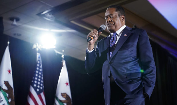Republican conservative radio show host Larry Elder speaks to supporters after losing the Californi...