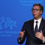 
              Serbian President Aleksandar Vucic holds a speech during the 4th Budapest Demographic Summit in Budapest, Hungary, Thursday, Sept. 23, 2021. The biannual demographic summit, which was first organized in 2015, offers a forum for "pro-family thinker" decision-makers, scientists, researchers, and church representatives of the same sort to exchange their thoughts about connections between demographics and sustainability. (AP Photo/Laszlo Balogh)
            