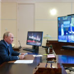 
              Russian President Vladimir Putin participates in a meeting with the leaders of the political parties via video conference at the Novo-Ogaryovo residence outside Moscow, Russia, Saturday, Sept. 25, 2021. (Alexei Druzhinin, Sputnik, Kremlin Pool Photo via AP)
            