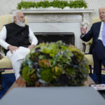 
              President Joe Biden meets with Indian Prime Minister Narendra Modi in the Oval Office of the White House, Friday, Sept. 24, 2021, in Washington. (AP Photo/Evan Vucci)
            