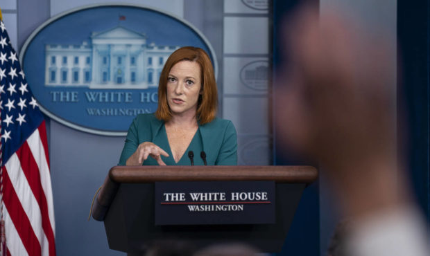 White House press secretary Jen Psaki speaks during a press briefing at the White House, Wednesday,...