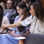 
              United States gymnasts from left, Simone Biles, McKayla Maroney, Aly Raisman and Maggie Nichols, arrive to testify during a Senate Judiciary hearing about the Inspector General's report on the FBI's handling of the Larry Nassar investigation on Capitol Hill, Wednesday, Sept. 15, 2021, in Washington. Nassar was charged in 2016 with federal child pornography offenses and sexual abuse charges in Michigan. He is now serving decades in prison after hundreds of girls and women said he sexually abused them under the guise of medical treatment when he worked for Michigan State and Indiana-based USA Gymnastics, which trains Olympians. (Saul Loeb/Pool via AP)
            