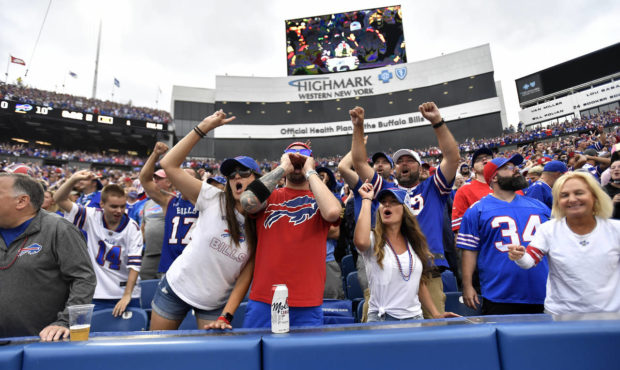 Fans cheer during the second half of an NFL football game between the Buffalo Bills and the Pittsbu...