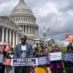 
              Rep. Mondaire Jones, D-N.Y., joins progressive lawmakers to advocate for reimposing a nationwide eviction moratorium that lapsed last month, at the Capitol in Washington, Tuesday, Sept. 21, 2021. (AP Photo/J. Scott Applewhite)
            