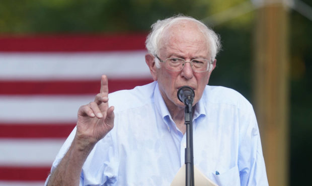 Sen. Bernie Sanders, I-Vt., speaks during town hall at Tippecanoe County Amphitheater, Friday, Aug....