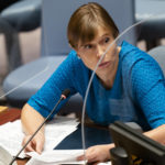 
              Kersti Kaljulaid, president of Estonia, speaks during a meeting of the United Nations Security Council, Thursday, Sept. 23, 2021, during the 76th Session of the U.N. General Assembly in New York. (AP Photo/John Minchillo, Pool)
            