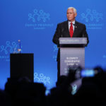 
              Former US Vice President Mike Pence holds a speech during the 4th Budapest Demographic Summit in Budapest, Hungary, Thursday, Sept. 23, 2021. The biannual demographic summit, which was first organized in 2015, offers a forum for "pro-family thinker" decision-makers, scientists, researchers, and church representatives of the same sort to exchange their thoughts about connections between demographics and sustainability. (AP Photo/Laszlo Balogh)
            