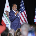 
              Republican conservative radio show host Larry Elder speaks after losing the California gubernatorial recall election Tuesday, Sept. 14, 2021, in Costa Mesa, Calif. The rare, late-summer election, which challenged California Gov. Gavin Newsom, emerged as a national battlefront on issues from COVID-19 restrictions to climate change. (AP Photo/Ashley Landis)
            