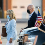 
              President Joe Biden and first lady Jill Biden walk on the tarmac to board Marine One at Delaware Air National Guard Base in New Castle, Del., on their way back to the White House, Monday, Sept. 6, 2021. (AP Photo/Manuel Balce Ceneta)
            