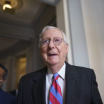 
              Senate Minority Leader Mitch McConnell, R-Ky., returns to the Senate chamber for a vote after attending a bipartisan barbecue luncheon, at the Capitol in Washington, Thursday, Sept. 23, 2021. (AP Photo/J. Scott Applewhite)
            