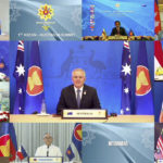 
              In this image released by Brunei ASEAN Summit, Australia's Prime Minister Scott Morrison speaks in a virtual meeting of the ASEAN-Australia Summit on the sidelines of the Association of Southeast Asian Nations (ASEAN) summit with the leaders, Wednesday, Oct. 27, 2021. Southeast Asian leaders began their annual summit without Myanmar on Tuesday amid a diplomatic standoff over the exclusion of the leader of the military-ruled nation from the group's meetings. An empty box of Myanmar is seen at bottom second from right. (Brunei ASEAN Summit via AP)
            