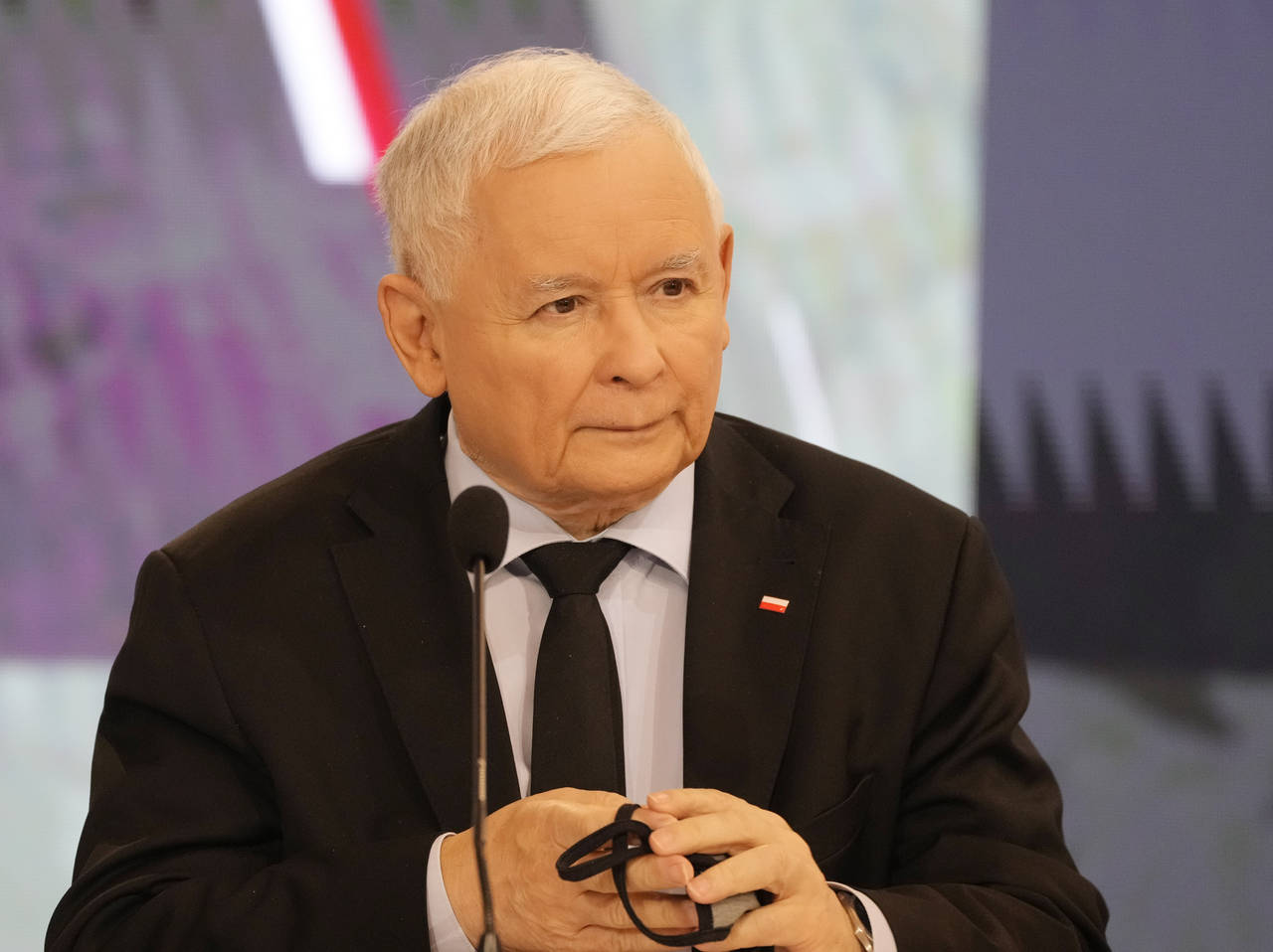 Jaroslaw Kaczynski, the head of Poland's ruling party Law and Justice, speaks at a news conference ...