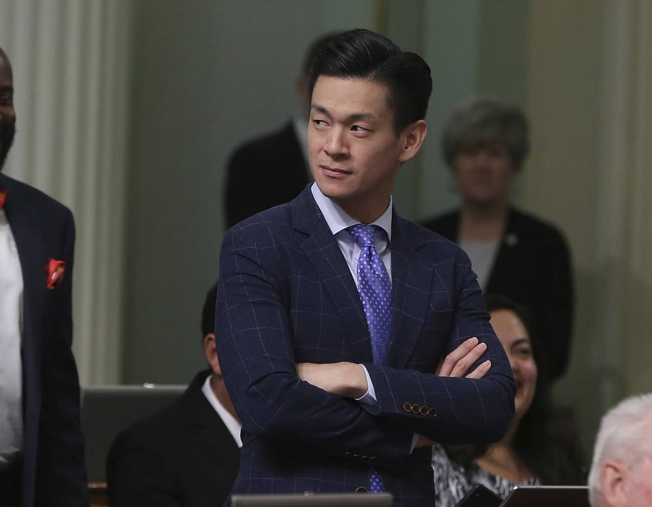 FILE - In this Aug. 31, 2018, file photo, Assemblyman Evan Low, D-Campbell, watches the debate over...