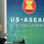 
              President Joe Biden participates virtually in the U.S.-ASEAN Summit from the South Court Auditorium on the White House complex in Washington, Tuesday, Oct. 26, 2021. It is the first time the United States has participated in the 10-member Association of Southeast Asian Nations since 2017, when President Donald Trump participated in the summit. (AP Photo/Susan Walsh)
            