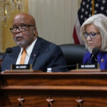 
              Rep. Bennie Thompson, D-Miss., chair of the House select committee tasked with investigating the Jan. 6 attack on the U.S. Capitol speaks as the committee meets to hold Steve Bannon, one of former President Donald Trump's allies in contempt, on Capitol Hill in Washington, Tuesday, Oct. 19, 2021. Listening ise Rep. Liz Cheney, R-Wyo. (AP Photo/J. Scott Applewhite)
            