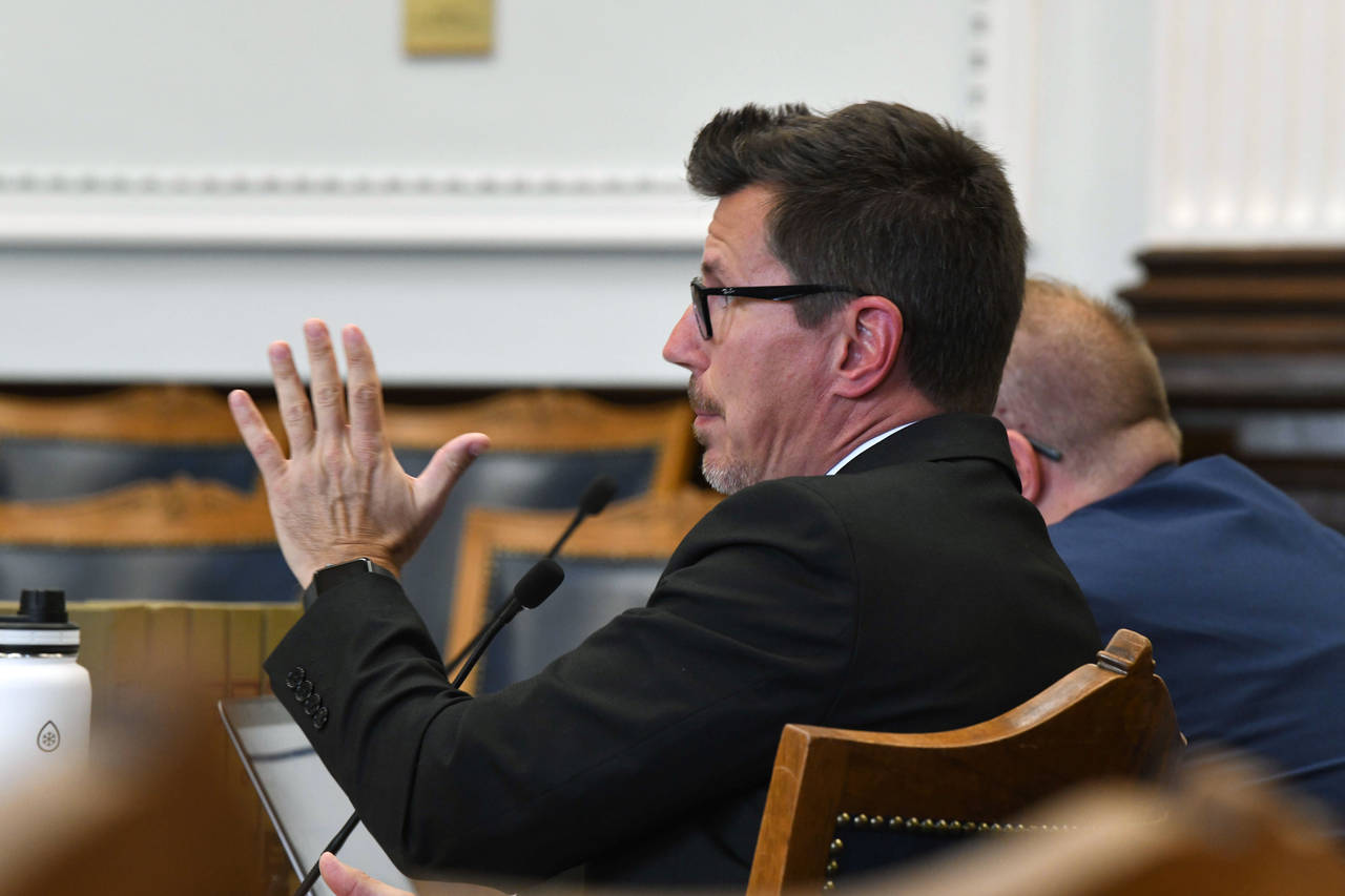 Assistant District Attorney Thomas Binger is seen during the pretrial hearing of Kyle Rittenhouse i...