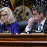 
              Rep. Liz Cheney, R-Wyo., and Rep. Adam Kinzinger, R-Ill., listen as the House select committee tasked with investigating the Jan. 6 attack on the U.S. Capitol meets to hold Steve Bannon, one of former President Donald Trump's allies in contempt, on Capitol Hill in Washington, Tuesday, Oct. 19, 2021. (AP Photo/J. Scott Applewhite)
            