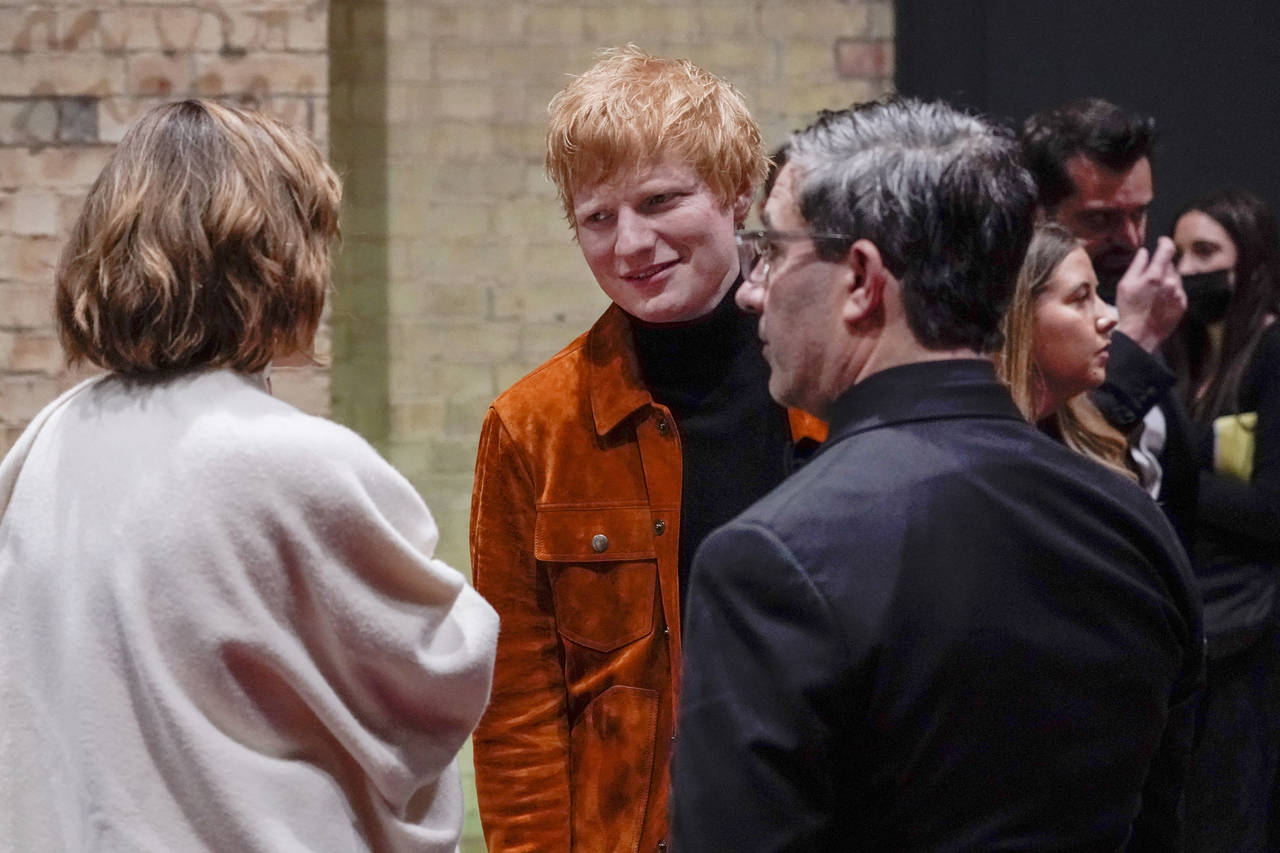 FILE - In this Sunday, Oct. 17, 2021 file photo, British singer Ed Sheeran attends the first ever E...