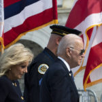 
              President Joe Biden and first lady Jill Biden leave after attending a ceremony, honoring fallen law enforcement officers at the 40th annual National Peace Officers' Memorial Service at the U.S. Capitol in Washington, Saturday, Oct. 16, 2021. (AP Photo/Manuel Balce Ceneta)
            
