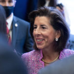 
              In this Tuesday, Sept. 28, 2021, photo Commerce Secretary Gina Raimondo greets people after speaking at The Economic Club of Washington. As President Joe Biden's de facto tech minister, Raimondo is tasked with ensuring the United States will be the world leader in computer chips. The lowly computer chip has become the essential ingredient for autos, medical devices, computers, phones, toys, thermostats, washing machines, weapons, LED bulbs, and even some watches. But there is a global shortage, creating a drag on growth and fueling inflation on the cusp of the 2022 elections. (AP Photo/Alex Brandon)
            