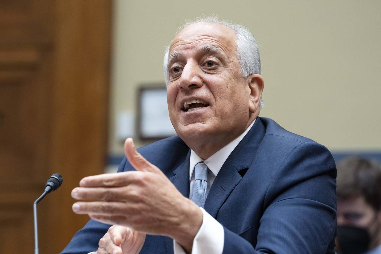 FILE - In this May 20, 2021, file photo, Special Representative for Afghanistan Zalmay Khalilzad sp...