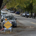 
              A flooded sign remains after water had receded on C Street in San Rafael, Calif., on Monday, Oct. 25, 2021. (Alan Dep/Marin Independent Journal via AP)
            