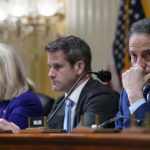 
              Rep. Liz Cheney, R-Wyo.,, Rep. Adam Kinzinger, R-Ill., and Rep., Jamie Raskin, D-Md., listen as the House select committee tasked with investigating the Jan. 6 attack on the U.S. Capitol meets to hold Steve Bannon, one of former President Donald Trump's allies in contempt, on Capitol Hill in Washington, Tuesday, Oct. 19, 2021. (AP Photo/J. Scott Applewhite)
            