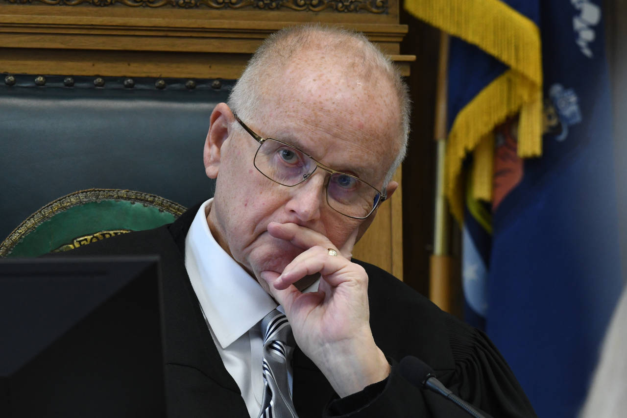 Circuit Court Judge Bruce E. Schroeder listens during the pretrial hearing of Kyle Rittenhouse in K...