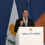 
              Cyprus' President Nicos Anastasiades makes statements during a joint news briefing with Greece's Prime Minister Kyriakos MItsotakis and Egypt's President Abdel Fattah al-Sisi in Athens, Greece, Tuesday, Oct. 19, 2021. Athens hosts the 9th trilateral meeting between the three countries. (AP Photo/Yorgos Karahalis)
            