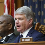 
              FILE - In this Sept. 13, 2021, file photo, Rep. Michael McCaul, R-Texas, ranking member of the House Foreign Affairs Committee, joined at left by Chairman Gregory Meeks, D-N.Y., discusses the U.S. withdrawal from Afghanistan with Secretary of State Antony Blinken who appeared remotely, at the Capitol in Washington. Rep. McCaul, the top Republican on the House Foreign Affairs Committee, urged the House to hold a vote on the BURMA Act in light of the findings. The legislation would authorize additional targeted sanctions against the military. (AP Photo/J. Scott Applewhite, File)
            