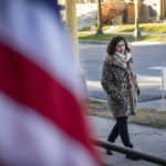 
              Mayoral candidate Sheila Nezhad walks out of the Gichitwaa Kateri Catholic Church on Election Day after casting her vote on Tuesday, Nov. 2, 2021 in Minneapolis. Voters in Minneapolis are deciding whether to replace the city's police department with a new Department of Public Safety. The election comes more than a year after George Floyd's death launched a movement to defund or abolish police across the country.(AP Photo/Christian Monterrosa)
            