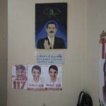 
              A painting of the former Honduran President Jose Manuel Zelaya, top, husband of Free Party presidential candidate Xiomara Castro, hangs on a wall of party headquarters in the Kennedy neighborhood, Tegucigalpa, Honduras, Friday, Nov. 26, 2021. Castro is making her third run for the presidency since her husband Zelaya was ousted by the military in 2009. (AP Photo/Moises Castillo)
            