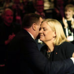 
              Sweden's Minister of Finance Magdalena Andersson is congratulated by her predecessor Prime Minister Stefan Lofven, after being elected to party chairman of the Social Democratic Party at the Social Dedmocratic Party congress in Gothenburg, Sweden, Thursday, Nov. 4, 2021. Andersson has been elected new chairman of the ruling Social Democratic Party and replaced Stefan Lofven who is also stepping down as the country’s prime minister. Thursday's appointment of the 54-year-old came ahead of next year’s general election. (Bjorn Larsson Rosvall/TT News Agency via AP)
            