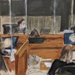 
              In this courtroom sketch, assistant U.S. attorney Alison Moe questions an unidentified victim about her experiences with Jeffery Epstein and Ghislaine Maxwell Tuesday, Nov. 30, 2021, in New York. (AP Photo/Elizabeth Williams)
            