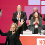 
              Sweden's Minister of Finance Magdalena Andersson gestures, after being elected to party chairman of the Social Democratic Party at the Social Dedmocratic Party congress in Gothenburg, Sweden, Thursday, Nov. 4, 2021. Andersson has been elected new chairman of the ruling Social Democratic Party and replaced Stefan Lofven who is also stepping down as the country’s prime minister. Thursday's appointment of the 54-year-old came ahead of next year’s general election. (Bjorn Larsson Rosvall/TT News Agency via AP)
            