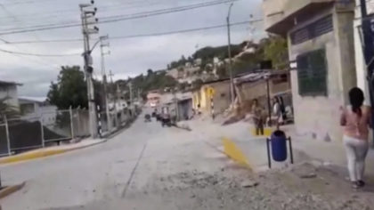 In this grab taken from video a view of debris on a street after an earthquake, in Bagua, Peru, Sun...