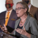 
              FILE - Rep. Carolyn Bourdeaux speaks during a news conference in downtown Atlanta on May 21, 2021. Georgia lawmakers are scheduled to begin a special session called by Gov. Brian Kemp to redistrict Georgia's congressional delegation, state Senate and state House. The headline-grabbing issue for lawmakers will be whether Republicans target suburban Democrats Lucy McBath and Bourdeaux, who have gained seats in recent years. (Alyssa Pointer/Atlanta Journal-Constitution via AP, File)
            