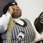 
              Donovon Lynch's sister Lauryn struggles not to cry Wednesday, Dec. 1, 2021, in Virginia Beach, Va., during a news conference about the prior day's report presented to the media by the Virginia Beach Commonwealth Attorney's office on Donovon's death. Leaders in the Black community of Virginia Beach called on Wednesday for a federal investigation into the police shooting of Donovon, a Black man, saying that his right to legally carry a gun and protect himself was ignored during a night of violence on the city's oceanfront. (Stephen M. Katz/The Virginian-Pilot via AP)
            