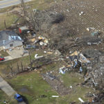 
              Damage to homes in the small town of Monette, in northeast Arkansas, caused by overnight severe weather can be seen in this aerial image Saturday, Dec. 11, 2021. (Colin Murphey/The Arkansas Democrat-Gazette via AP)
            