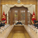 
              This photo provided by the North Korean government, North Korean leader Kim Jong Un, center, attends a meeting of the Political Bureau of the Central Committee of the Workers' Party of Korea in Pyongyang, North Korea, on Dec. 1, 2021. North Korea’s state media on Thursday, Dec. 2,  cited leader Kim saying the North’s economy has been stably managed with successes in its agriculture and construction sectors, a claim that cannot be independently confirmed.  Independent journalists were not given access to cover the event depicted in this image distributed by the North Korean government. The content of this image is as provided and cannot be independently verified. Korean language watermark on image as provided by source reads: "KCNA" which is the abbreviation for Korean Central News Agency. (Korean Central News Agency/Korea News Service via AP)
            