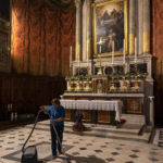 
              A woman hoovers the floor of the Catholic Cathedral Basilica of St. Dionysius the Areopagite, one day ahead of the visit of Pope Francis in Athens, Greece, Friday, Dec. 3, 2021. Francis is on a five-day trip to Cyprus and Greece by drawing attention once again to his call for Europe to welcome migrants. (AP Photo/Yorgos Karahalis)
            