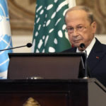 
              Lebanese President Michel Aoun speaks during a joint news conference with United Nations Secretary-General Antonio Guterres at the presidential palace in Baabda east of Beirut, Lebanon, Sunday, Dec. 19, 2021. (AP Photo/Hassan Ammar)
            