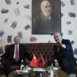 
              In this photo provided by Turkish Presidency, Albanian Prime Minister Edi Rama, right, talks to Turkish President Recep Tayyip Erdogan during their meeting in Tirana, Albania, Monday, Jan. 17, 2022. Turkish President Recep Tayyip Erdogan is visiting Albania to talk with Prime Minister Edi Rama on strengthening bilateral ties. Erdogan also visits a northwestern town of Lac where Turkey has funded the building of some 500 apartments destroyed by the 2019 earthquake in the tiny Western Balkan country. (Turkish Presidency via AP)
            