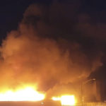 
              This image from video provided by Mikey B shows a fire near a New Jersey chemical plant, Friday, Jan. 14, 2022 in Passaic, N.J. A fire at a New Jersey chemical plant with flames and smoke visible for miles in the night sky Friday has spread to multiple buildings, threatening to reach the plant's chemical storage area, authorities said.(Mikey B via AP)
            