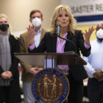 
              First lady Jill Biden delivers remarks at the FEMA State Disaster Recovery Center in Bowling Green, Ky., Friday, Jan. 14, 2022. Bowling Green was one of several areas hard hit by Dec. 10 tornadoes that tore through the western part of Kentucky. (AP Photo/Michael Clubb)
            