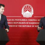 
              Bulgaria's Prime Minister Kiril Petkov, left, and North Macedonia's Prime Minister Dimitar Kovacevski, attend a news conference after their talks, in the government building in Skopje, North Macedonia, Tuesday, Jan. 18, 2022. Petkov visited North Macedonia Tuesday in a bid to improve ties between two Balkan neighbors strained with Sofia's veto for Skopje's strive to start membership talks with European Union. (AP Photo/Boris Grdanoski)
            