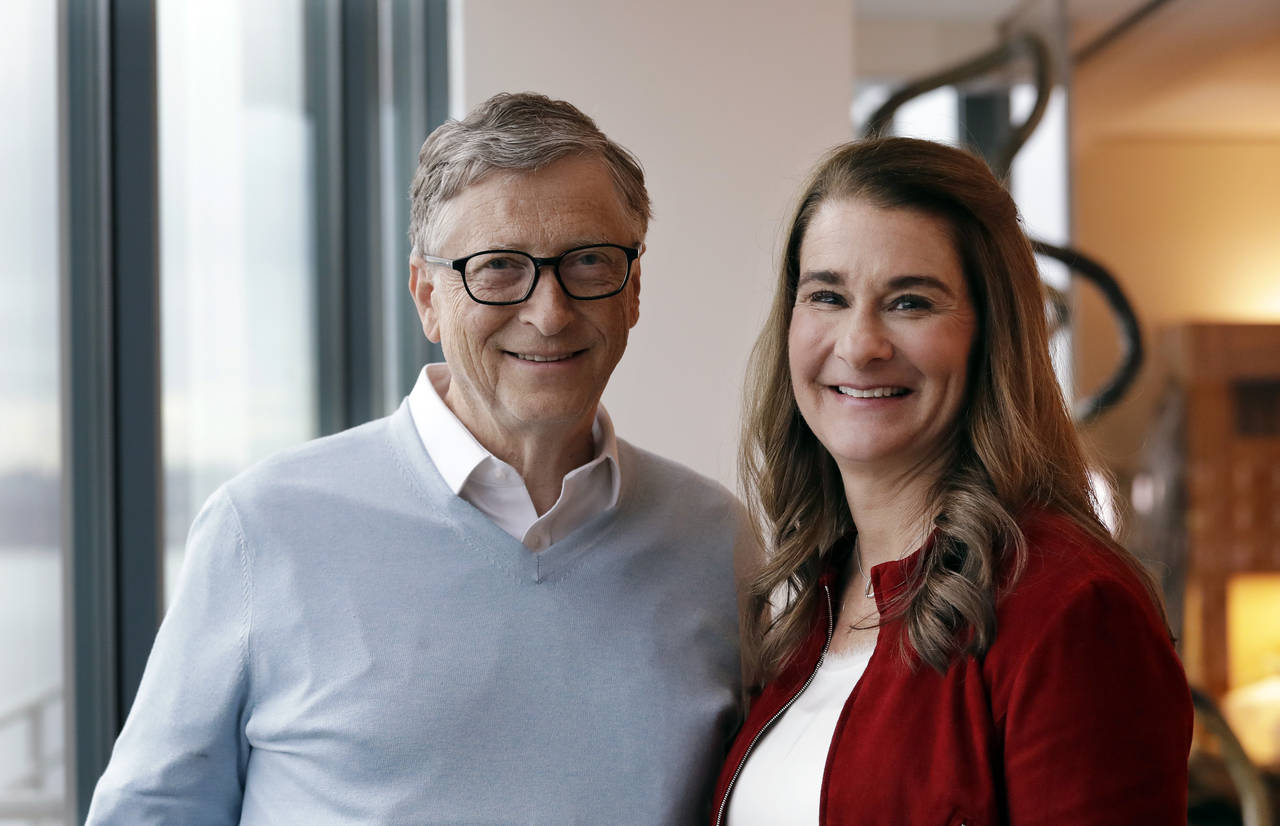 FILE - In this Feb. 1, 2019, file photo, Bill Gates and Melinda French Gates pose together in Kirkl...