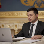
              In this handout photo provided by the Ukrainian Presidential Press Office, Ukrainian President Volodymyr Zelenskyy answers during his on-line interview for media in Kyiv, Ukraine, Friday, Jan. 21, 2022. (Ukrainian Presidential Press Office via AP)
            