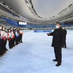 
              In this photo released by China's Xinhua News Agency, Chinese President Xi Jinping tours the National Speed Skating Oval, a competition venue for the 2022 Winter Olympics, in Beijing, Tuesday, Jan. 4, 2022. Competition for the Winter Olympics is scheduled to begin on Feb. 4. (Xie Huanchi/Xinhua via AP)
            